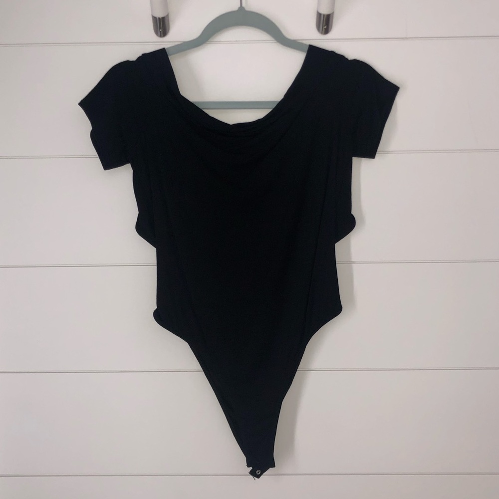 Lulus Black Backless Off-the-Shoulder Bodysuit